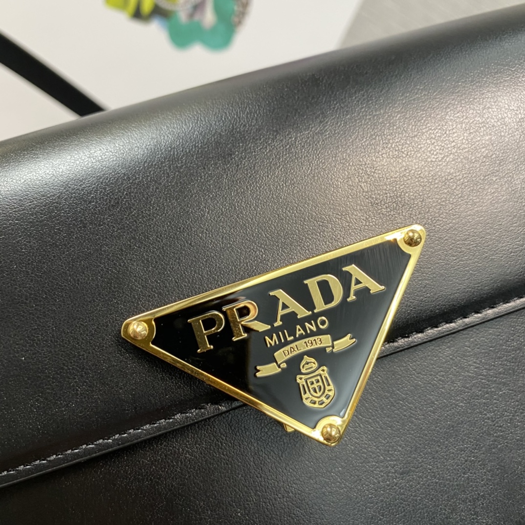 Prada Leather Shoulder Bag With Flap Black 1BD339